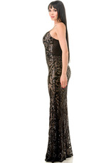 Sequin Gown with Mesh Back - Blk/Nude