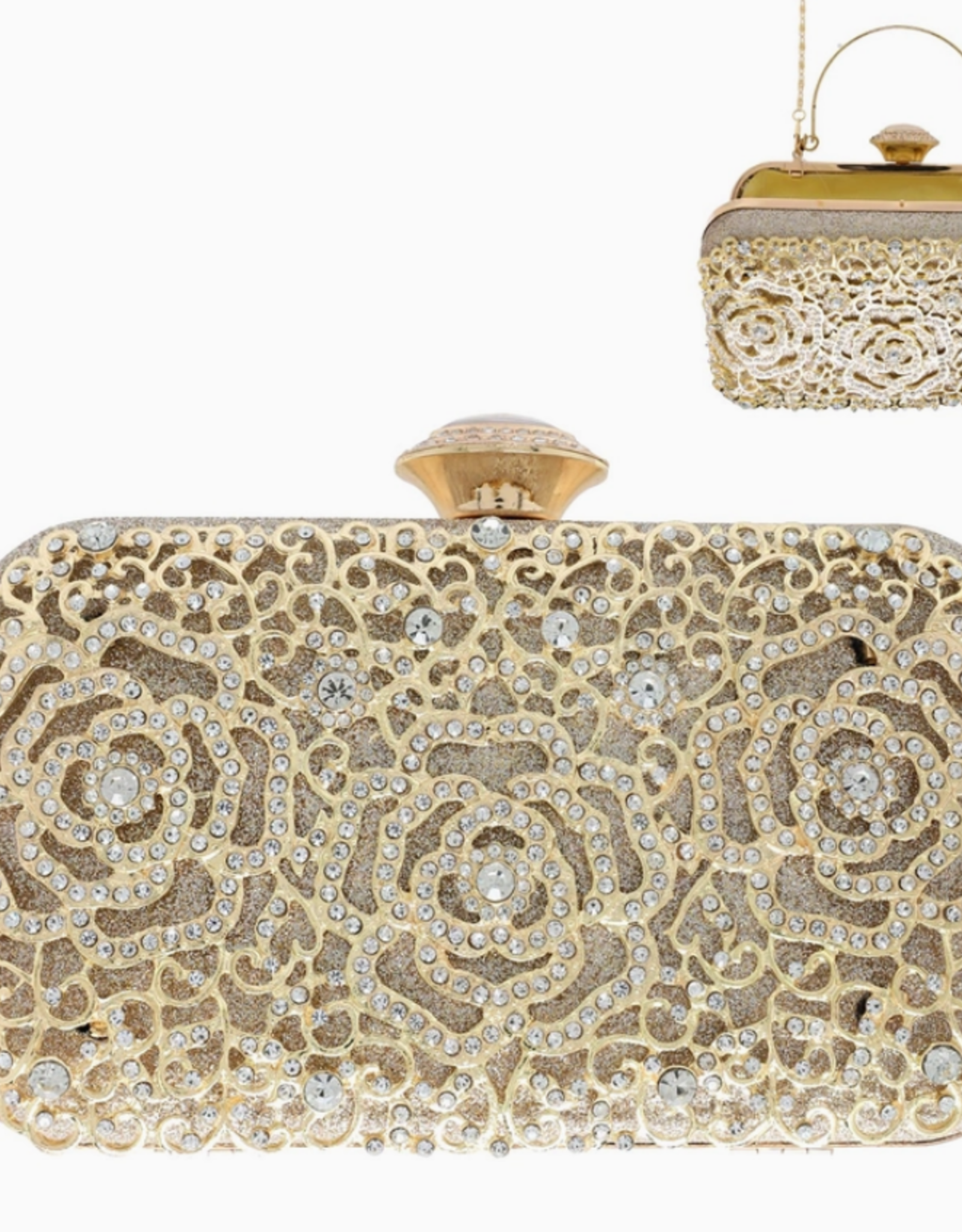 Rhinestone Encrusted Floral Cutout Clutch