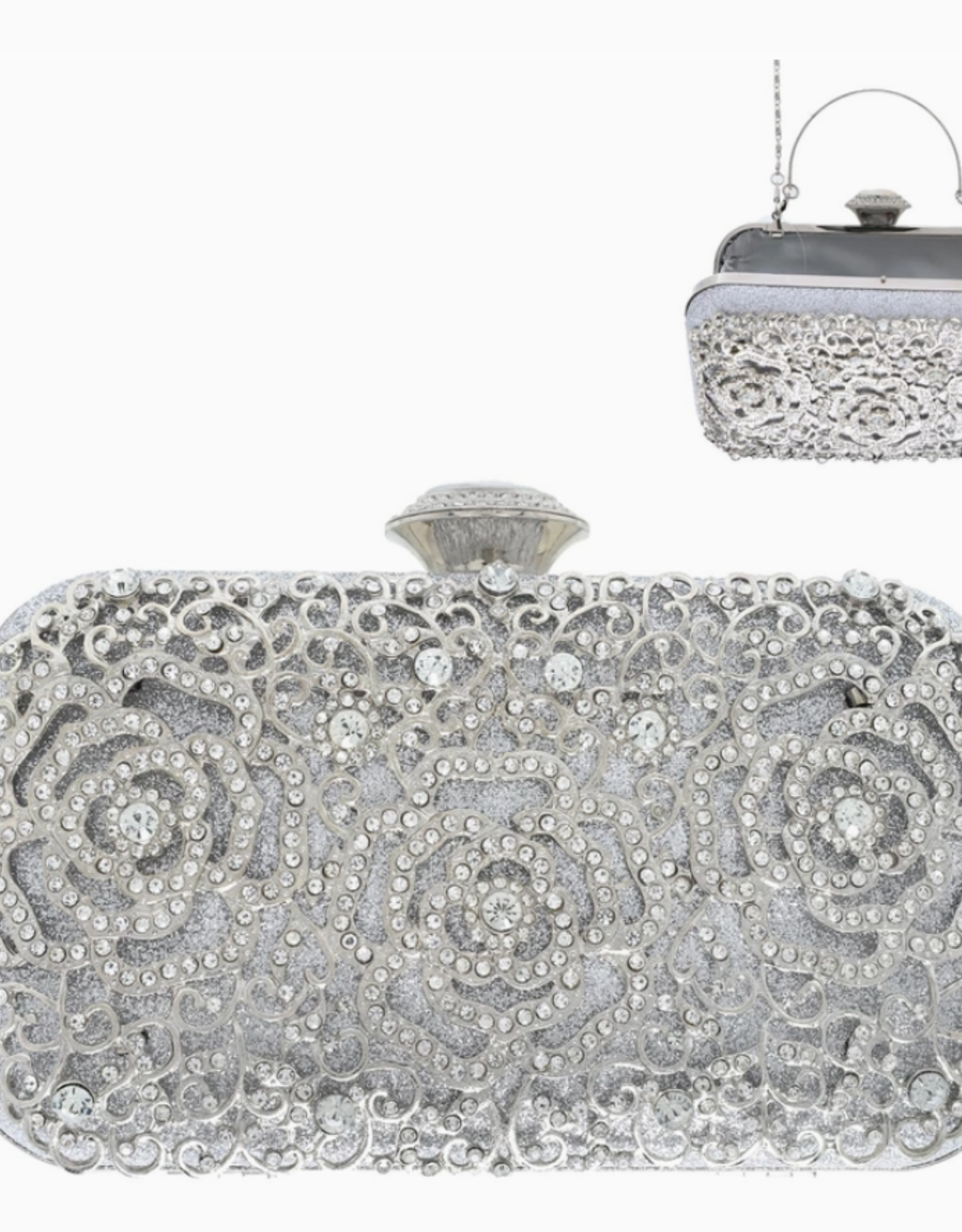 Rhinestone Encrusted Floral Cutout Clutch