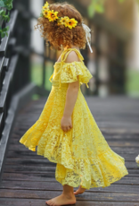 Girls' Yellow Floral Lace Hi Lo Shoulder Maxi