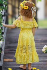 Girls' Yellow Floral Lace Hi Lo Shoulder Maxi