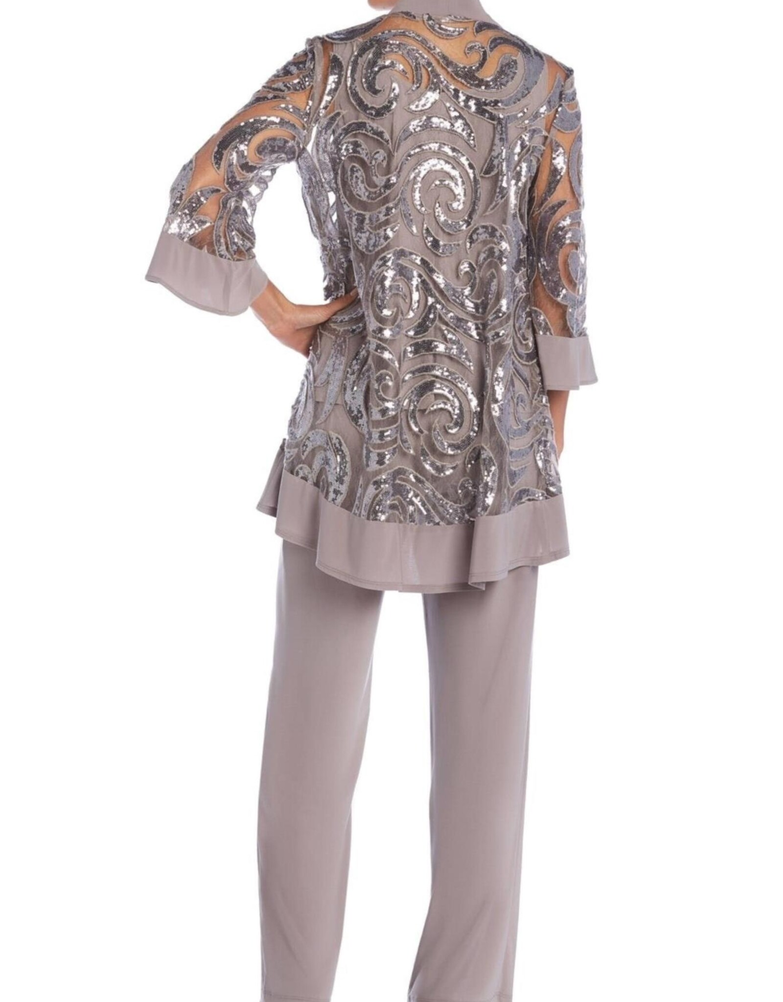 Champagne Sequined 3-Piece Evening Pants Set