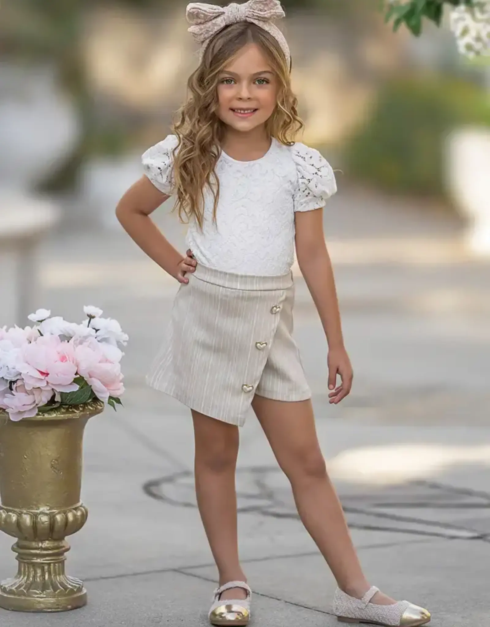 Girls' White Lace Top & Skort Set