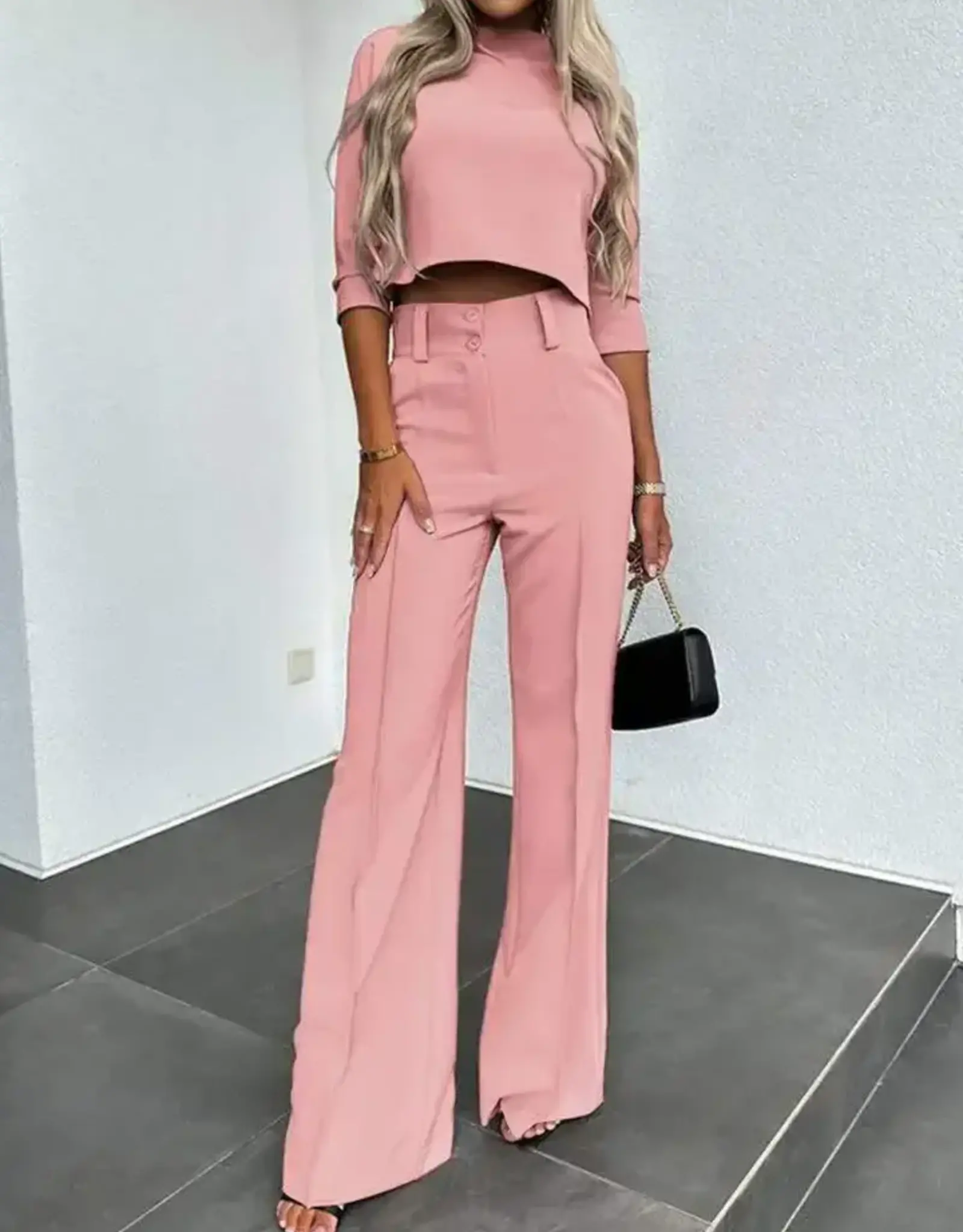 Mock Neck Crop Top Pant Set