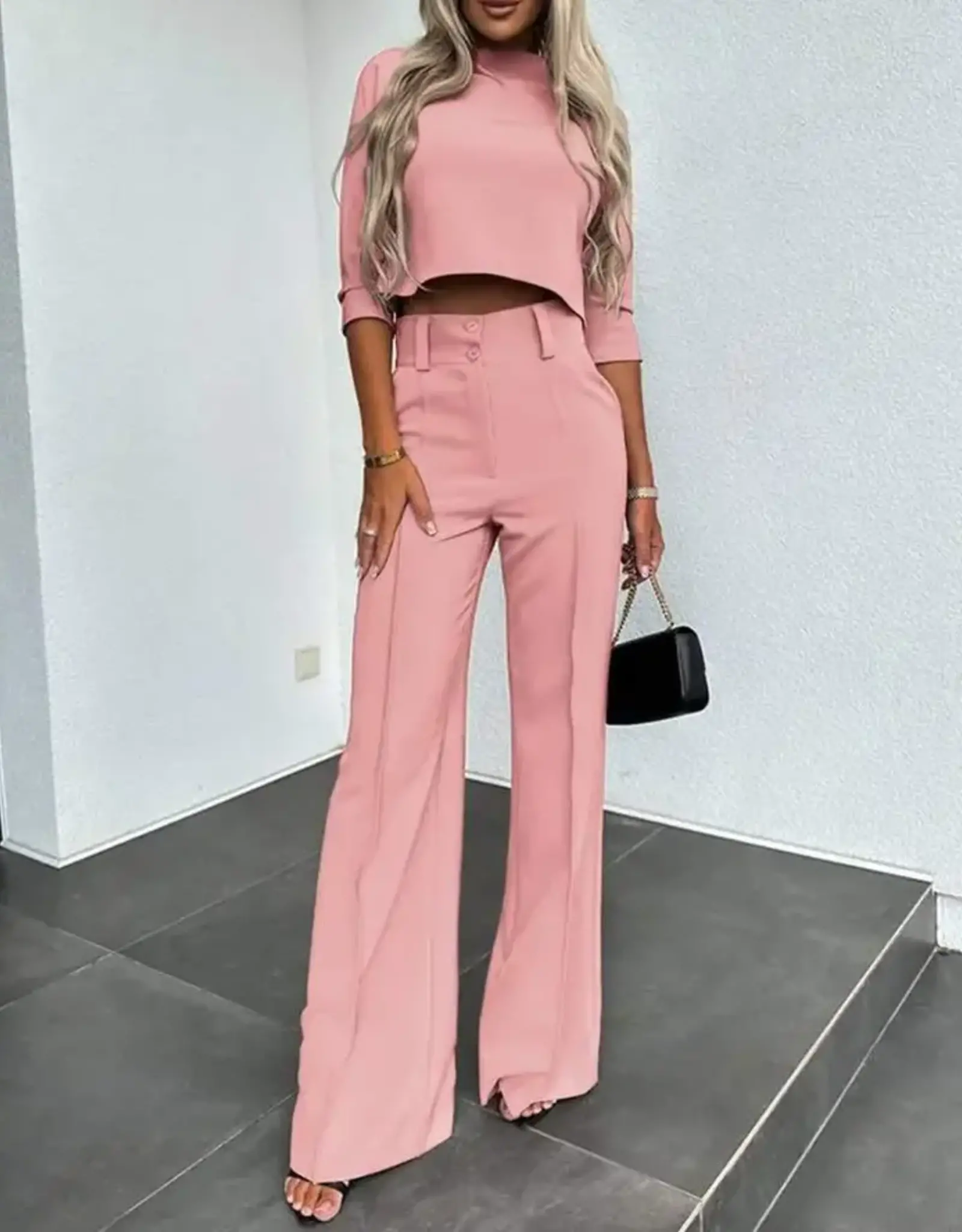 Mock Neck Crop Top Pant Set