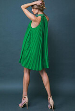 Pleated Mini Dress with Rhinestone & Pearl - Kelly Green