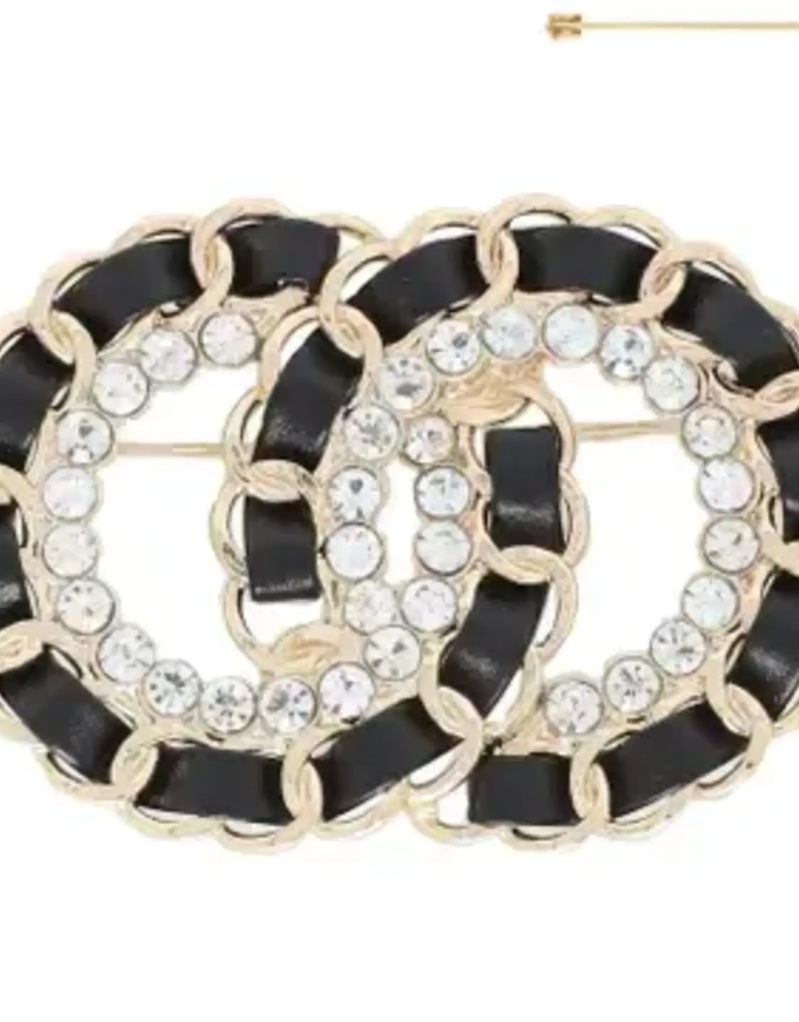 Woven Chain Rhinestone Pave Linked Circles Brooch Pin