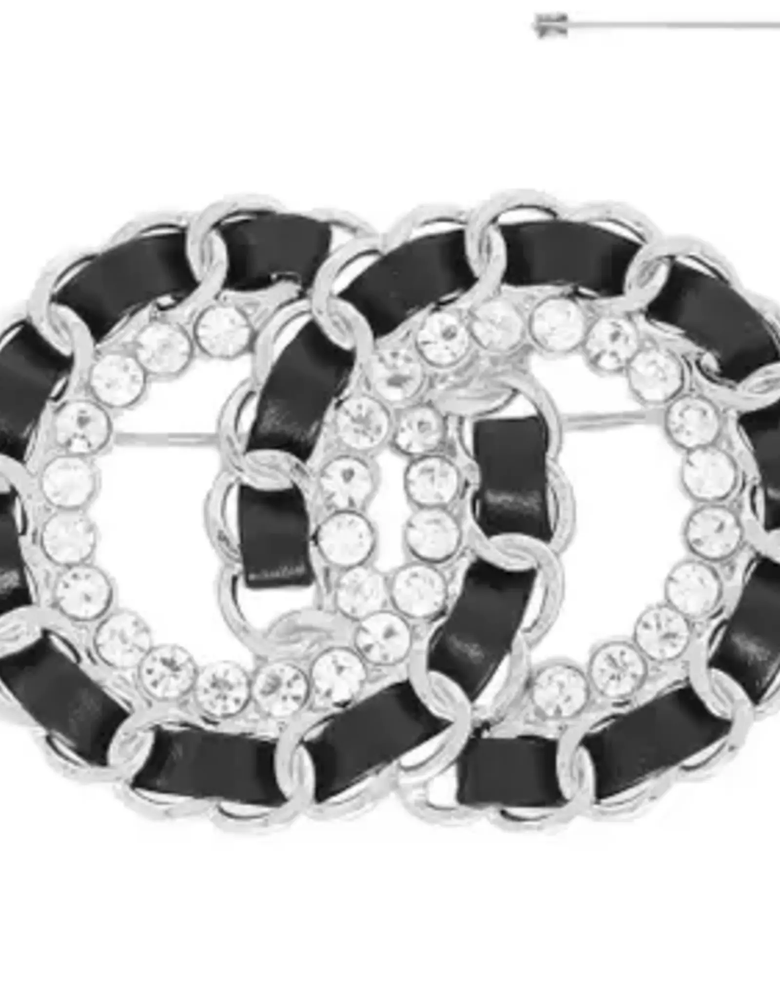 Woven Chain Rhinestone Pave Linked Circles Brooch Pin