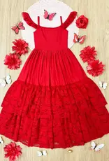 Girls' Ruby Red Tiered Lace Ruffle Maxi