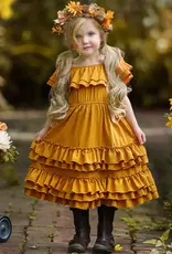 Marigold Sunset Tiered Ruffle Midi Dress