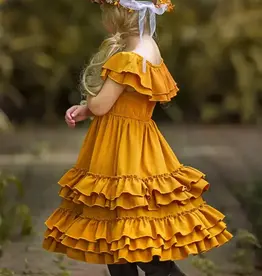 Marigold Sunset Tiered Ruffle Midi Dress