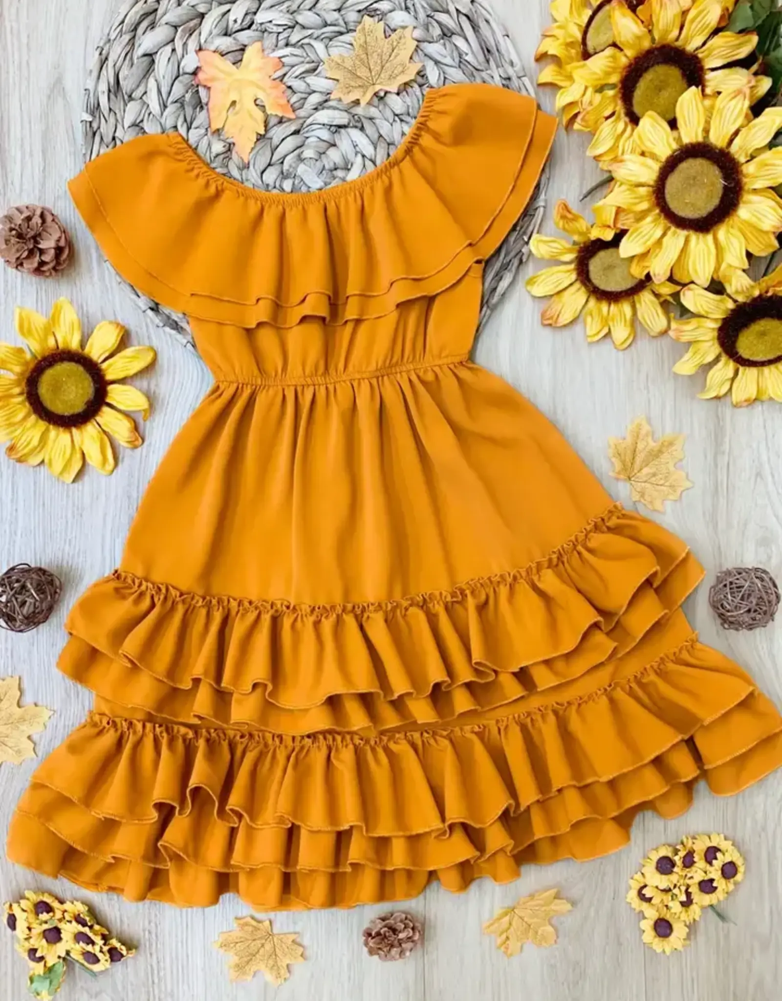 Marigold Sunset Tiered Ruffle Midi Dress