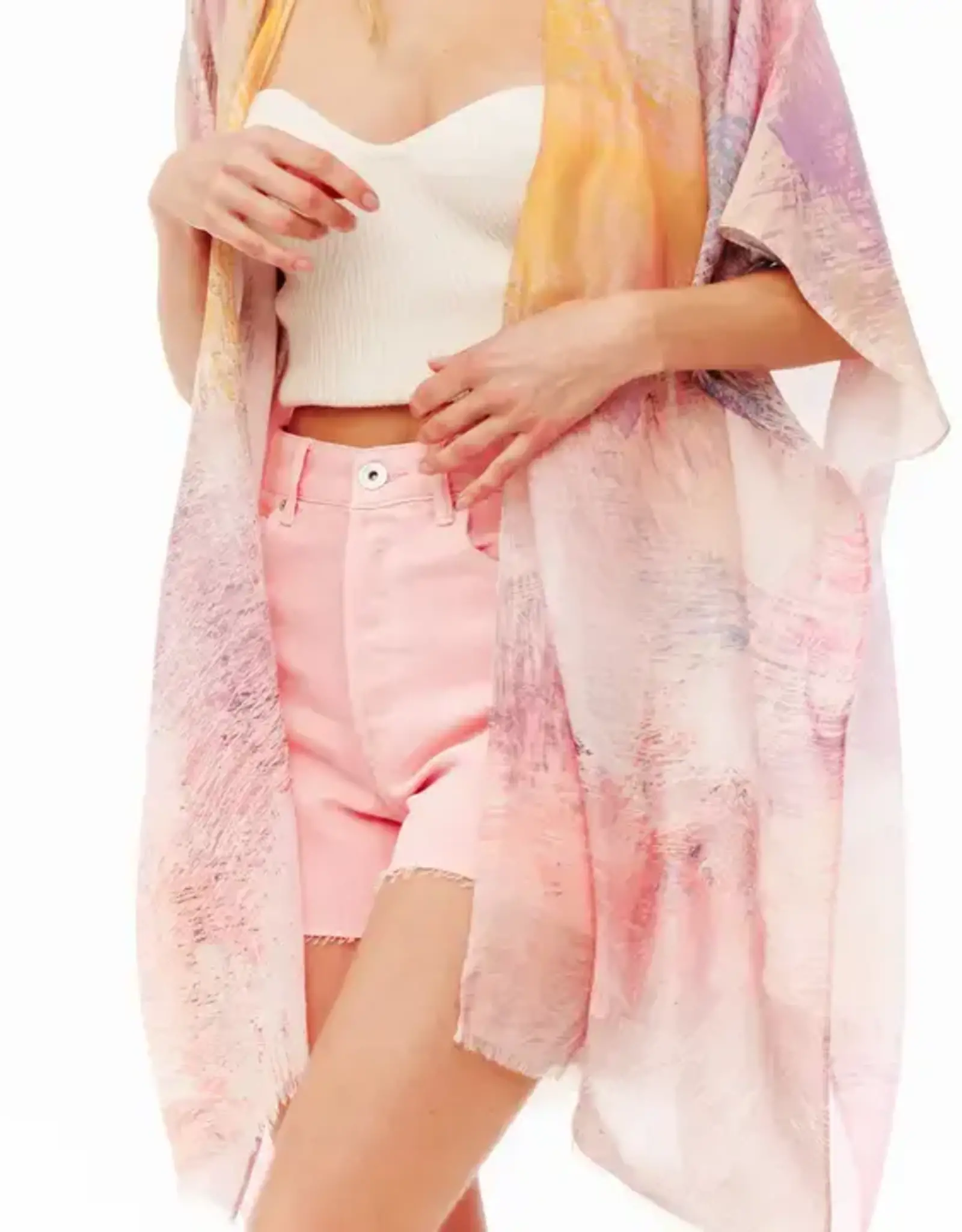 Kaftan Style Abstract Paint Strokes Translucent Kimono Shawl