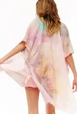 Kaftan Style Abstract Paint Strokes Translucent Kimono Shawl