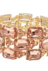 3-Row Rectangle Cut Crystal Gem Cluster Bracelet - Champagne