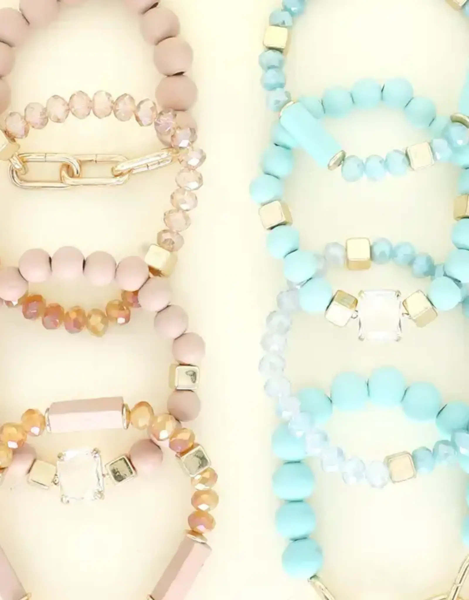 4 Pack Gold Accent Bohemian Layering Beaded Bracelet Set - Mint