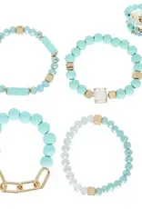 4 Pack Gold Accent Bohemian Layering Beaded Bracelet Set - Mint