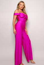 Off-the-Shoulder Statement Bow Jumpsuit - Magenta