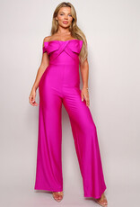 Off-the-Shoulder Statement Bow Jumpsuit - Magenta