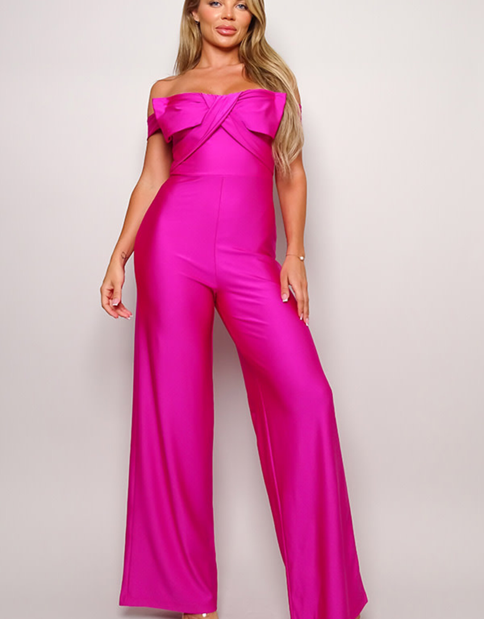 Off-the-Shoulder Statement Bow Jumpsuit - Magenta