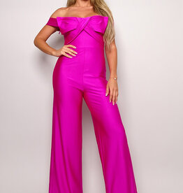 Off-the-Shoulder Statement Bow Jumpsuit - Magenta