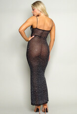 Spaghetti Strap Rhinestone Mesh Maxi Dress