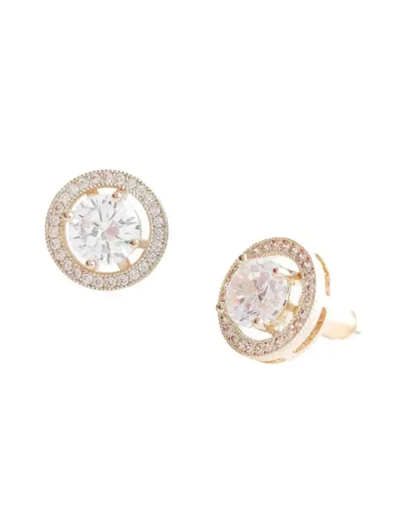 Wht Gold Plated 11mm Round Cz Halo Stud Earrings