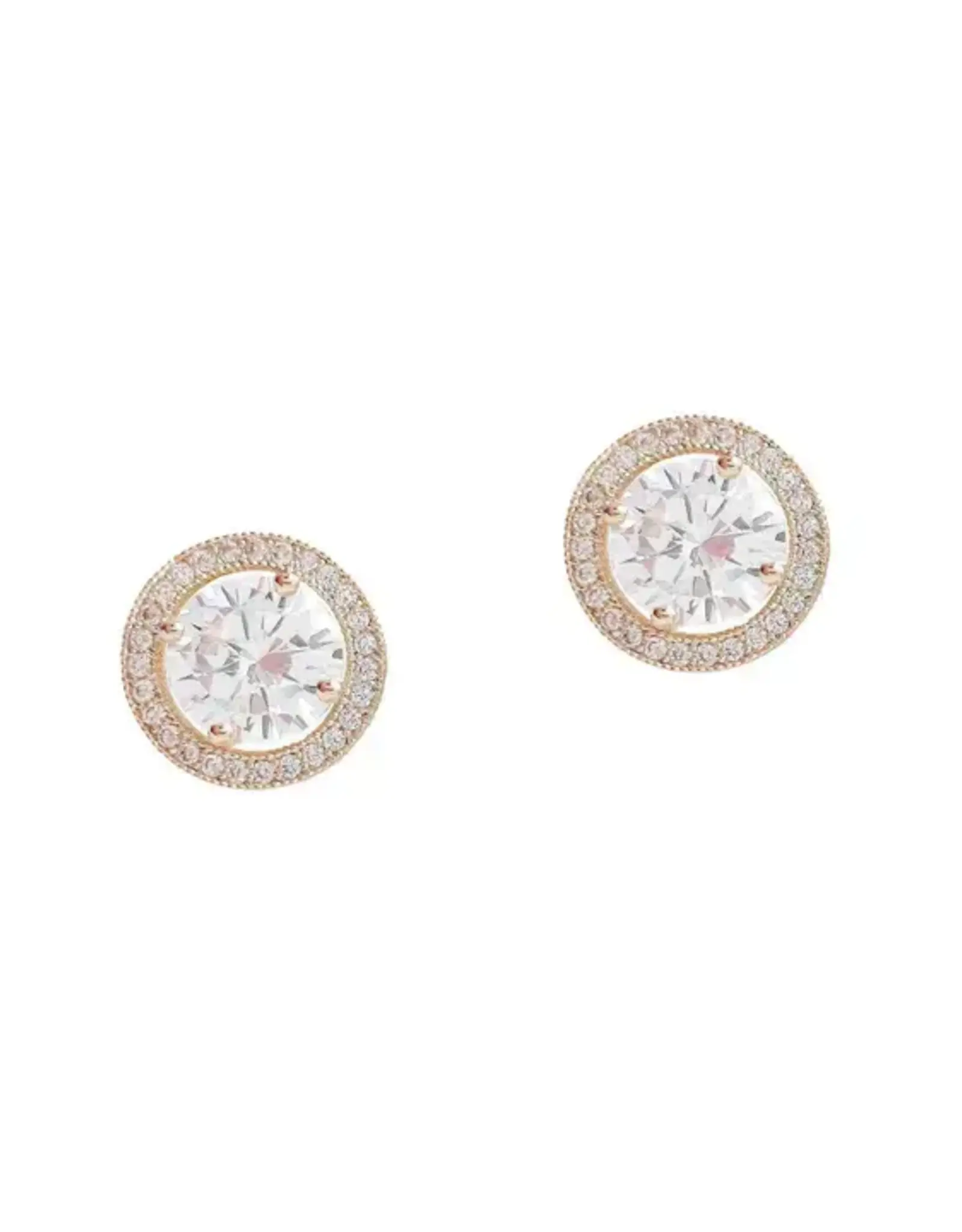 Wht Gold Plated 11mm Round Cz Halo Stud Earrings