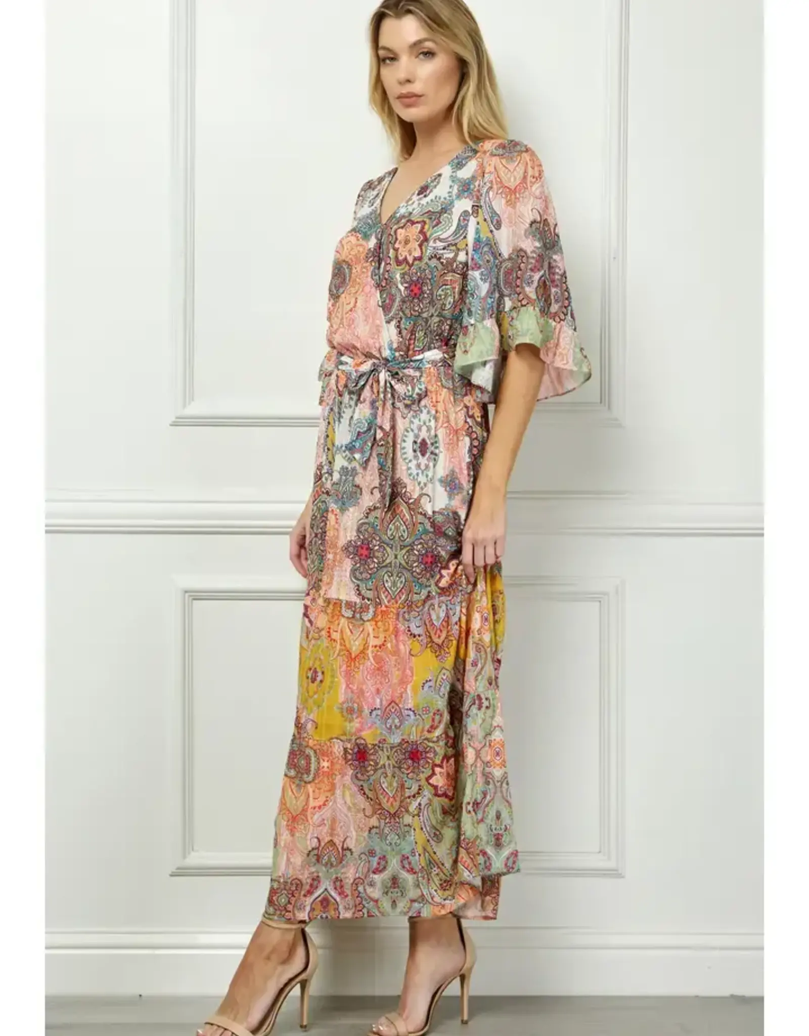 Romantic Print Ruffle Sleeve Maxi