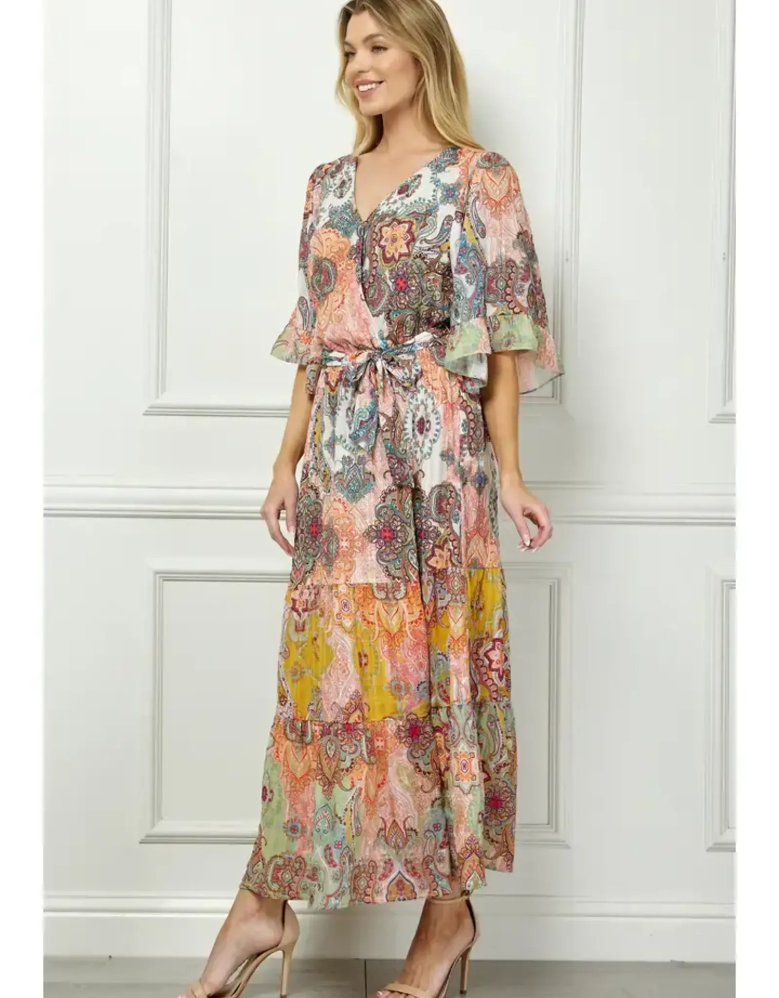 Romantic Print Ruffle Sleeve Maxi