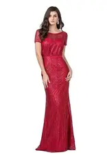 Red Glitter Embellished w/quarter sleeve Gown
