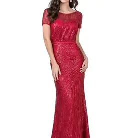 Red Glitter Embellished w/quarter sleeve Gown