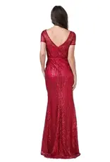 Red Glitter Embellished w/quarter sleeve Gown