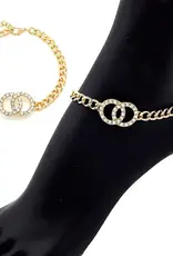 Double Circle Rhinestone Pave Anklet