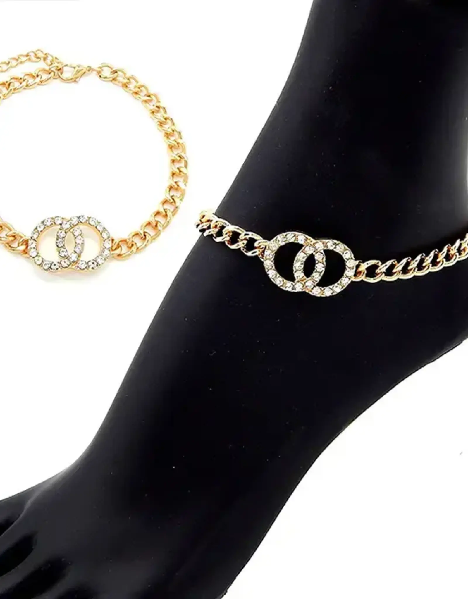 Double Circle Rhinestone Pave Anklet