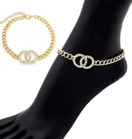 Double Circle Rhinestone Pave Anklet