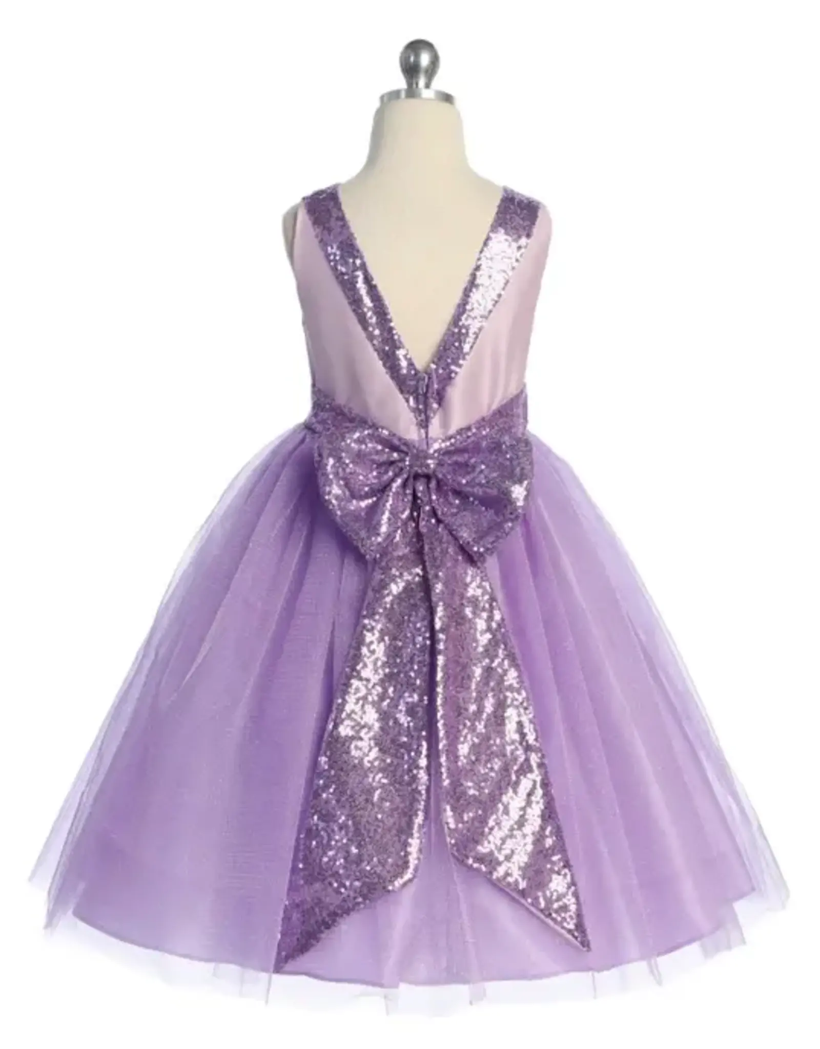 Girls' Lavender Sequin Back V Dress