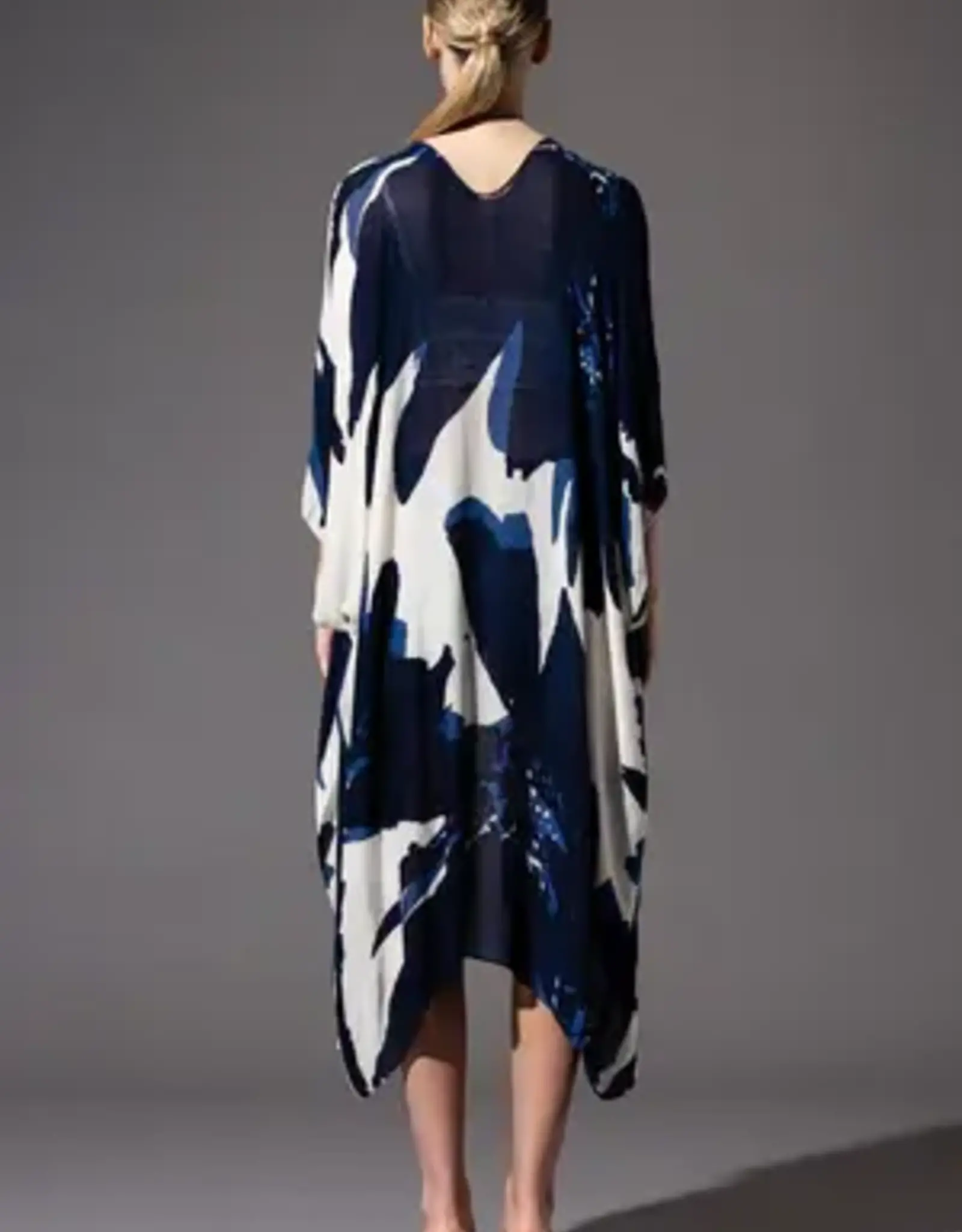 Wide Scale Floral Print Kimono - Navy