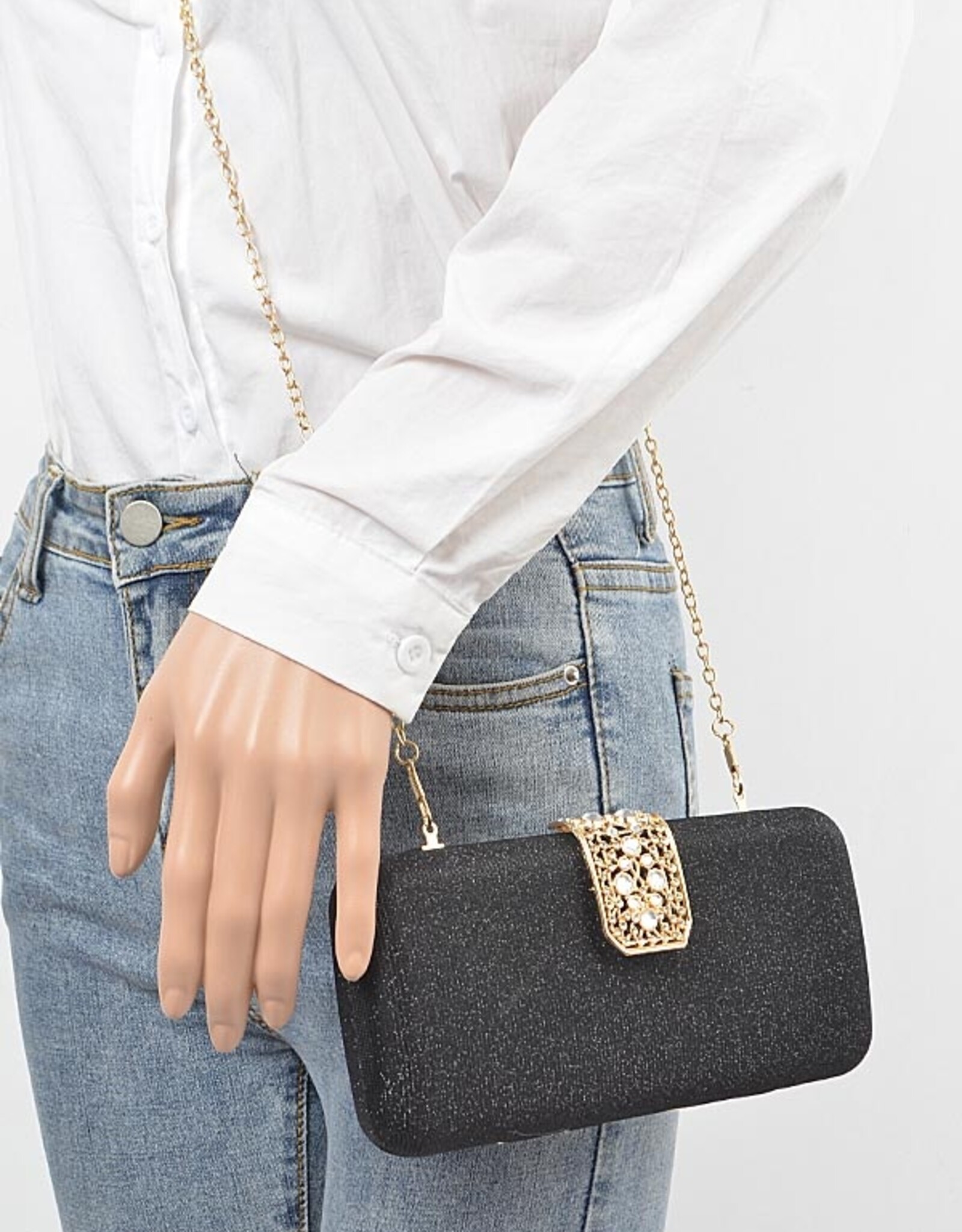 Glitter Clutch w/Stone Embellished Closure