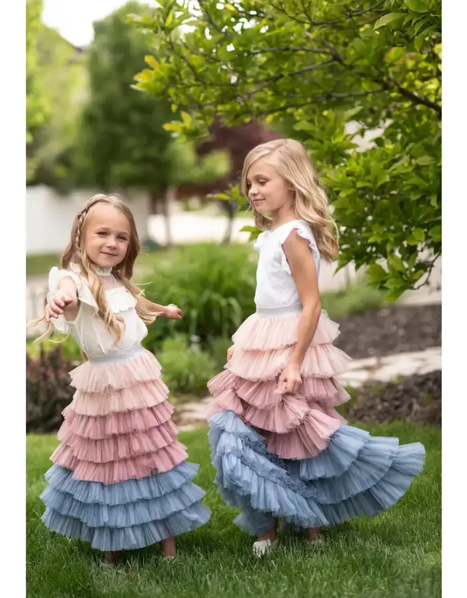 Girls' Dusty Pink Blue Ombre Tiered Skirt