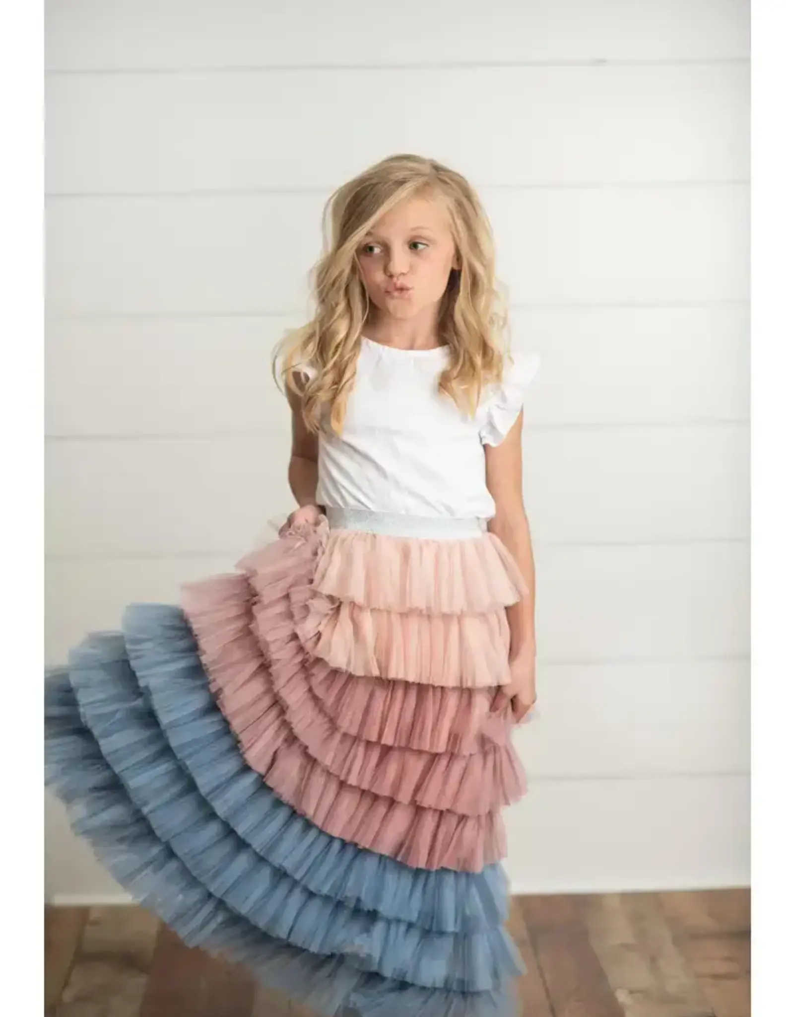 Girls' Dusty Pink Blue Ombre Tiered Skirt