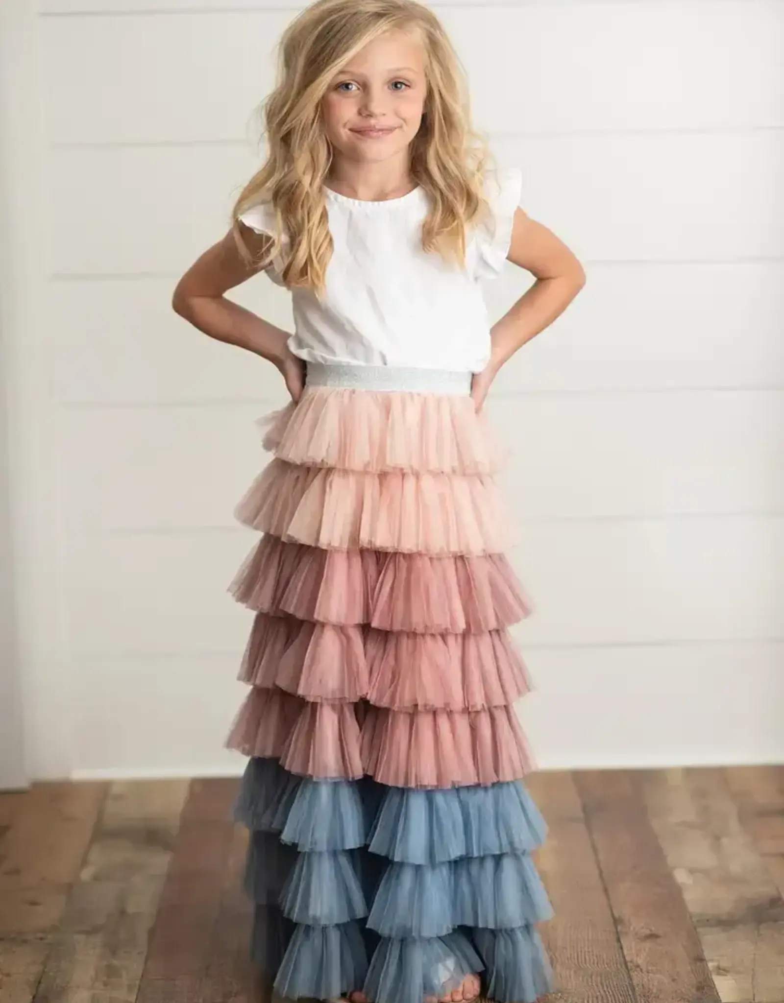 Girls' Dusty Pink Blue Ombre Tiered Skirt