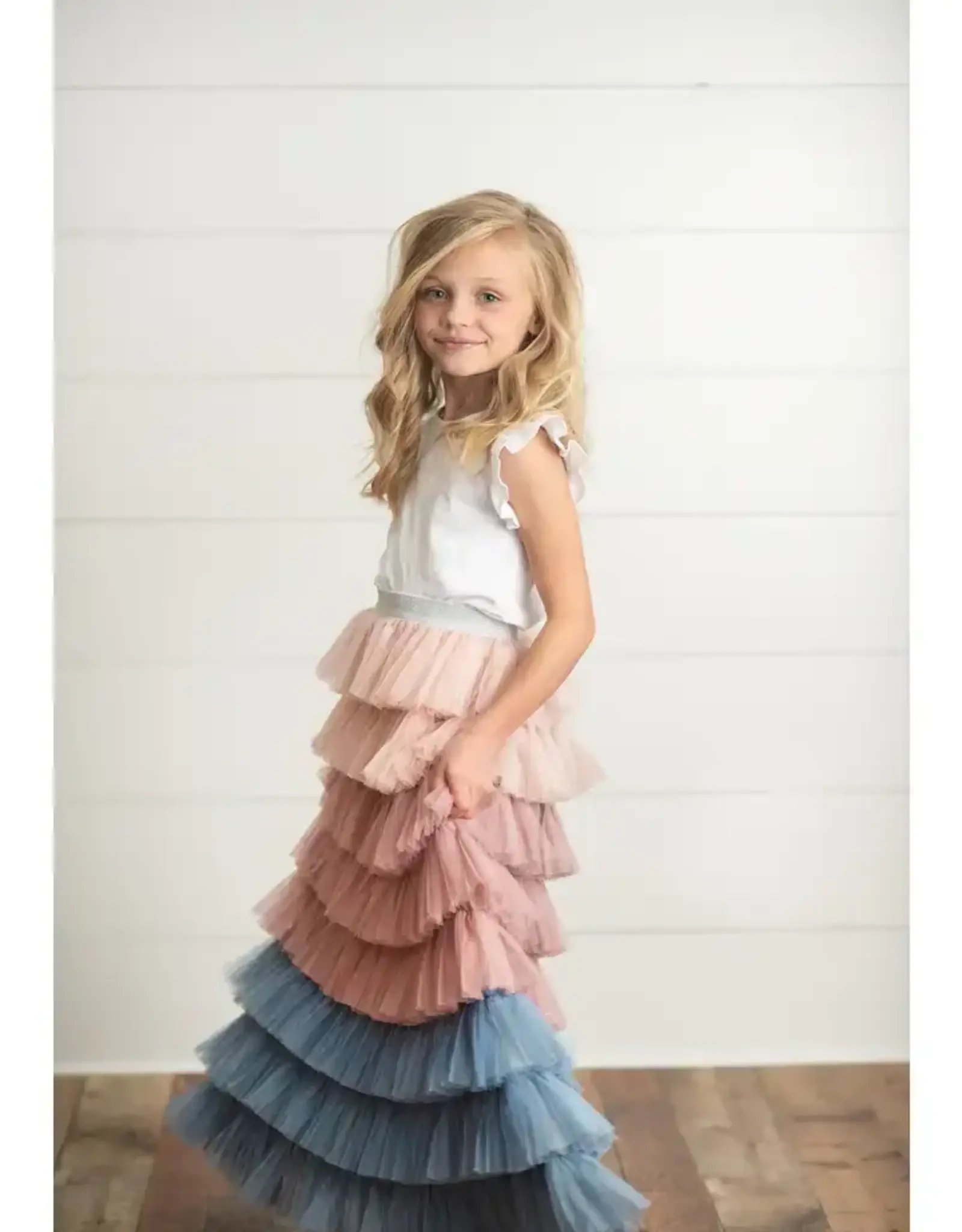 Girls' Dusty Pink Blue Ombre Tiered Skirt