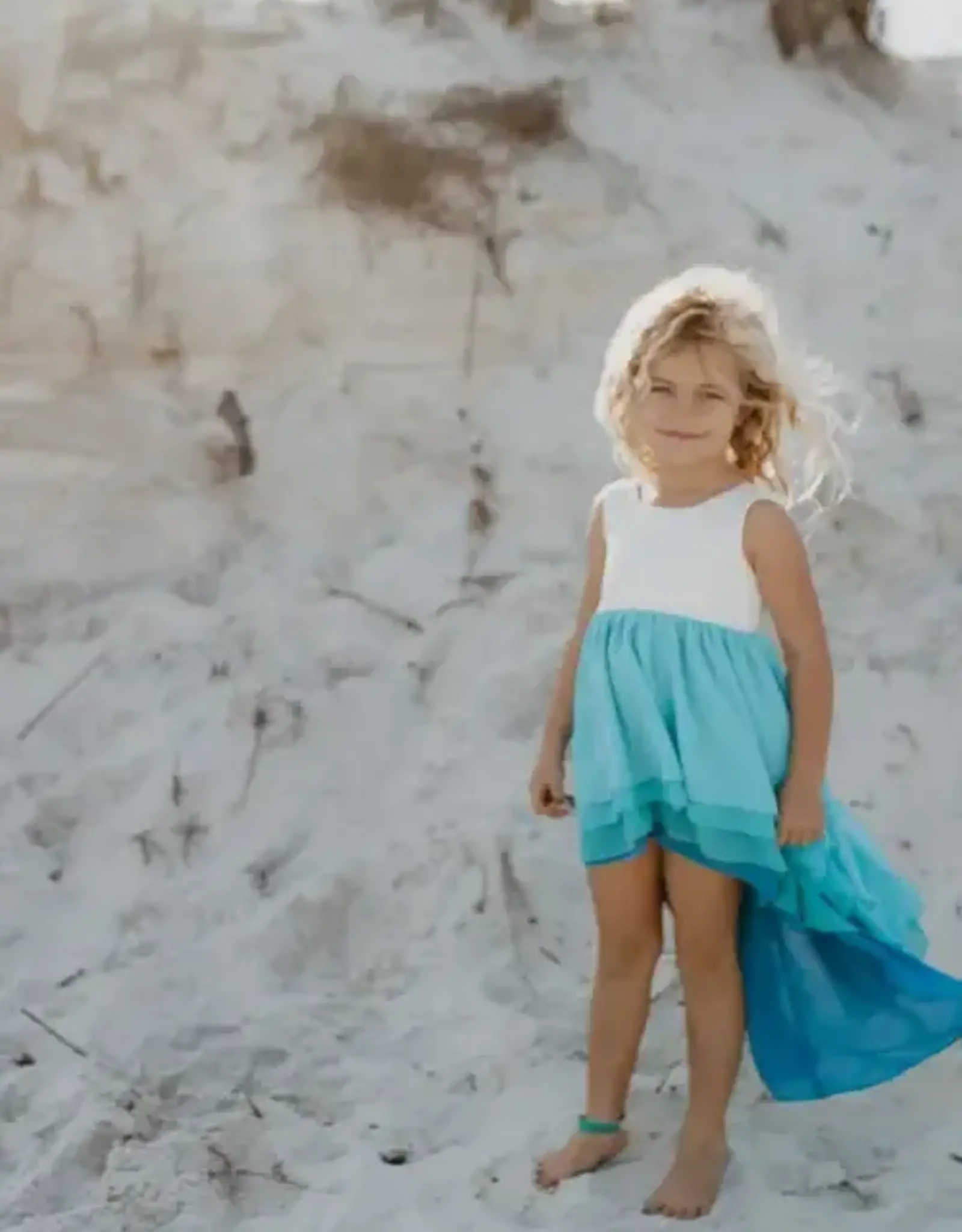 Girls' Hi-Lo Tiered Blue Ombre Dress