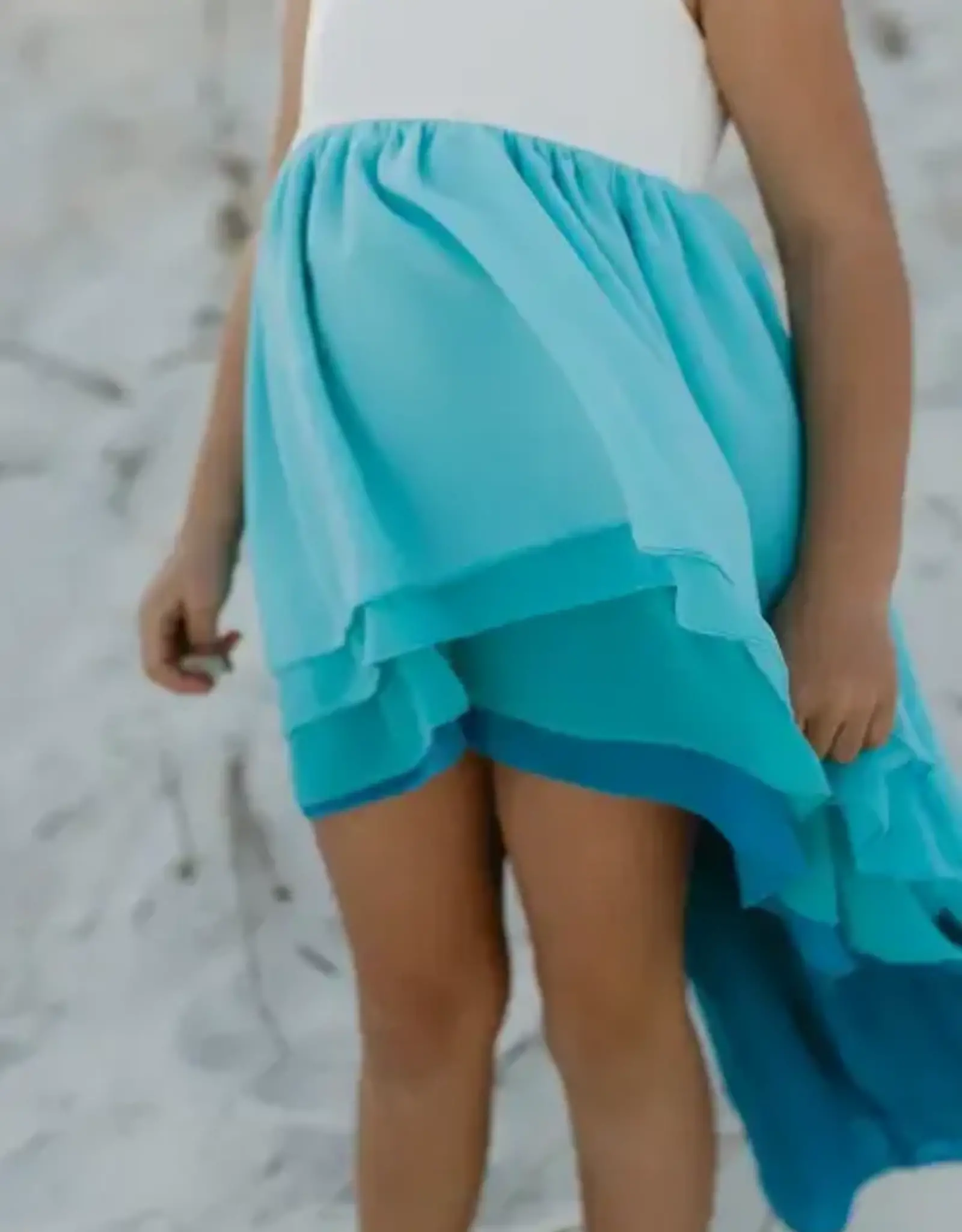 Girls' Hi-Lo Tiered Blue Ombre Dress
