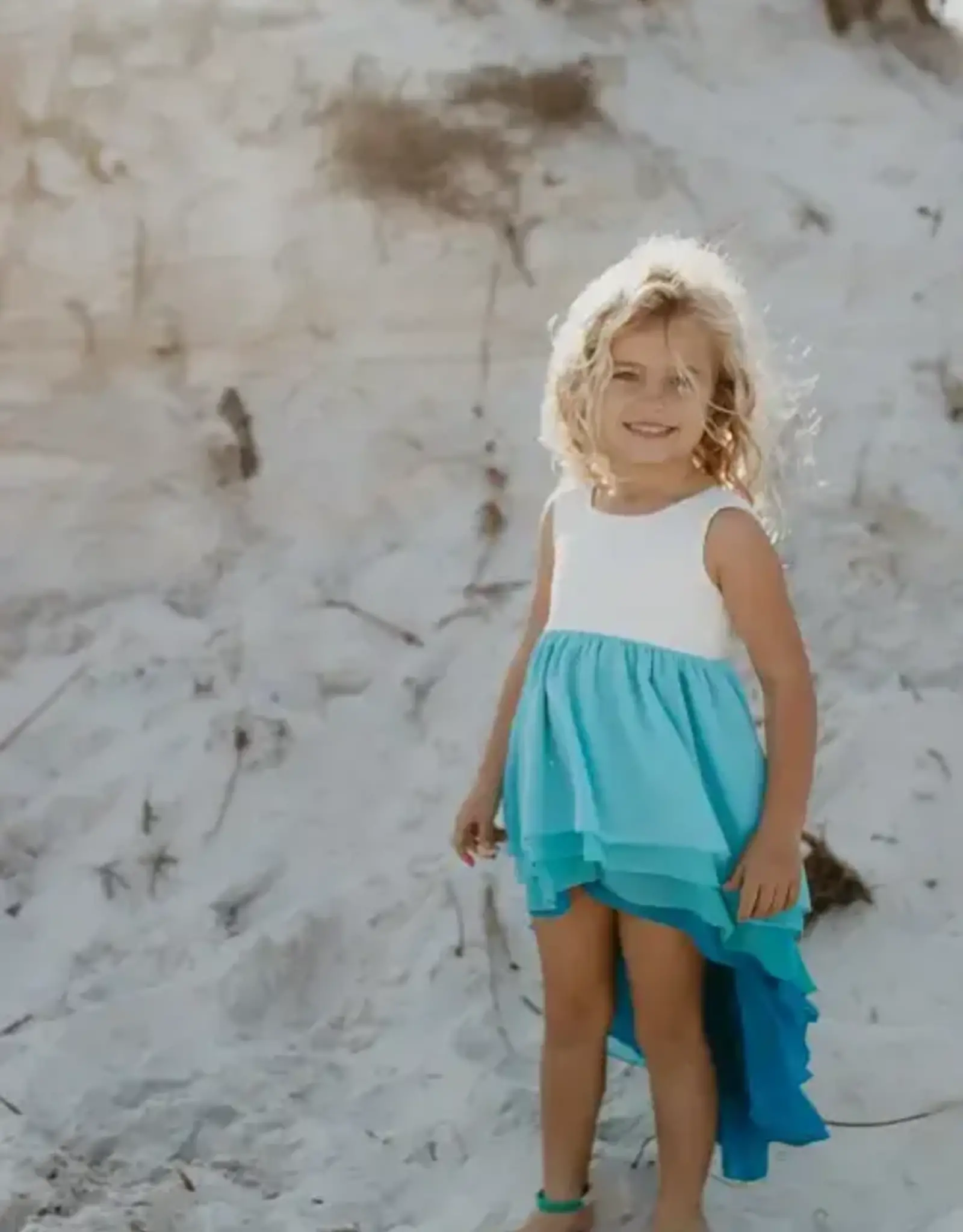 Girls' Hi-Lo Tiered Blue Ombre Dress