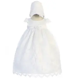 Cross Embroidered  Christening Baby Gown w/Bonnet