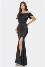 Folded Off Shoulder Sequin Gown