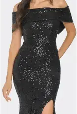Folded Off Shoulder Sequin Gown