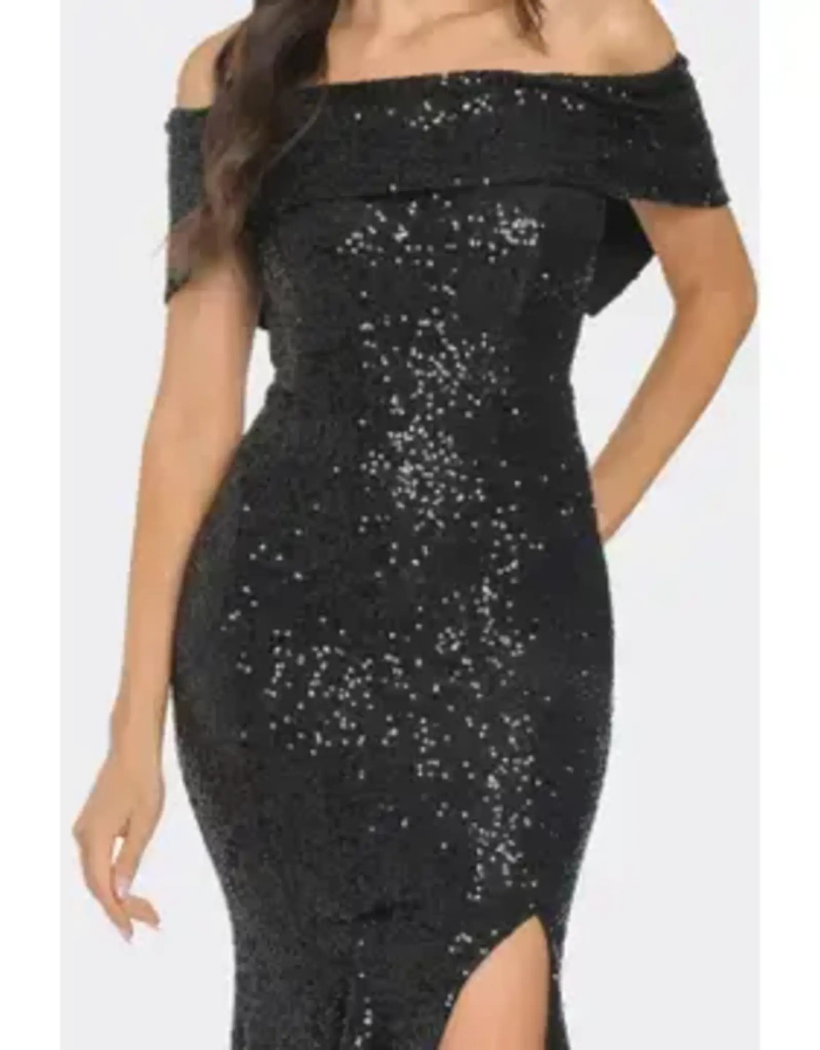 Folded Off Shoulder Sequin Gown